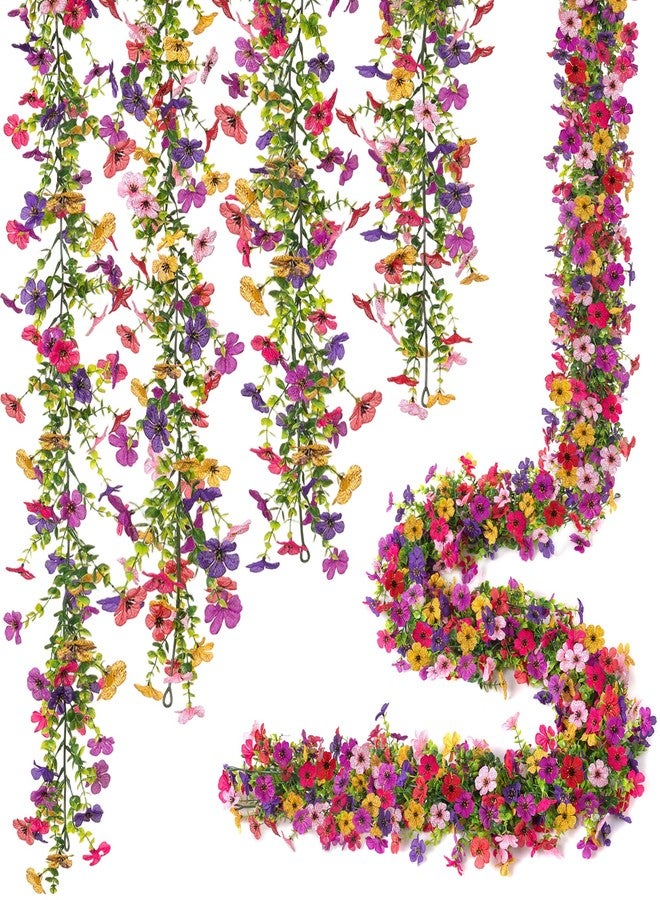 Ammyoo Artificial Flowers Garland Ivy, 4 Pack 5.9 FT Spring Summer Decor UV Resistant Fake Mums Floral Vine Silk Daisy Hanging Flower for Home Garden Wedding Decor Photo Booth Backdrop(Mix) - Image 1