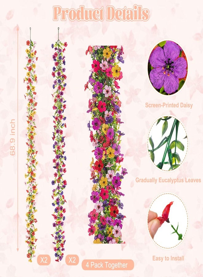 Ammyoo Artificial Flowers Garland Ivy, 4 Pack 5.9 FT Spring Summer Decor UV Resistant Fake Mums Floral Vine Silk Daisy Hanging Flower for Home Garden Wedding Decor Photo Booth Backdrop(Mix) - Image 3