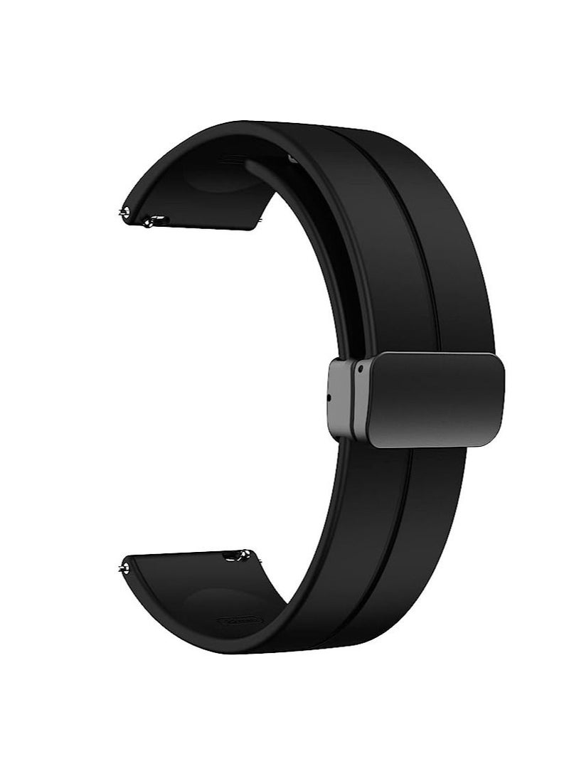 22mm Silicone Strap With Magnetic Folding Buckle For Oraimo Tempo W 2 OSW20- Smart Watch Sport- Black  - Image 1