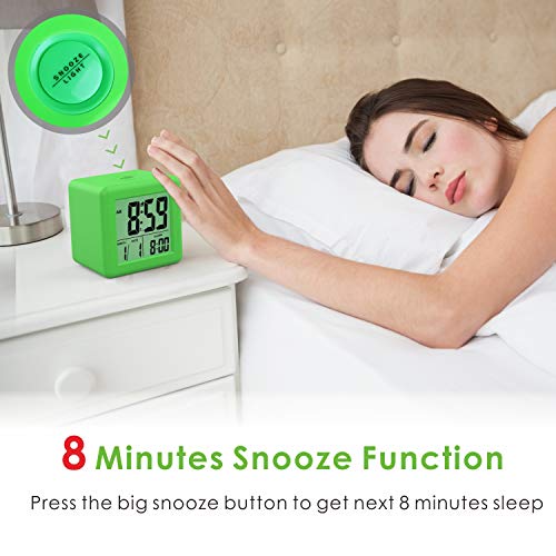 Plumeet Digital Alarm Clock Kids with Snooze and Nightlight - Easy Setting Silicone Clock Display Time, Date - Loud Alarm Clock for Bedroom - Battery Powered (Green) - Image 4