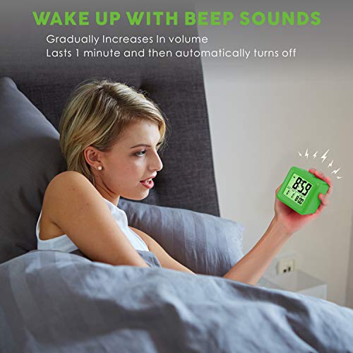 Plumeet Digital Alarm Clock Kids with Snooze and Nightlight - Easy Setting Silicone Clock Display Time, Date - Loud Alarm Clock for Bedroom - Battery Powered (Green) - Image 5