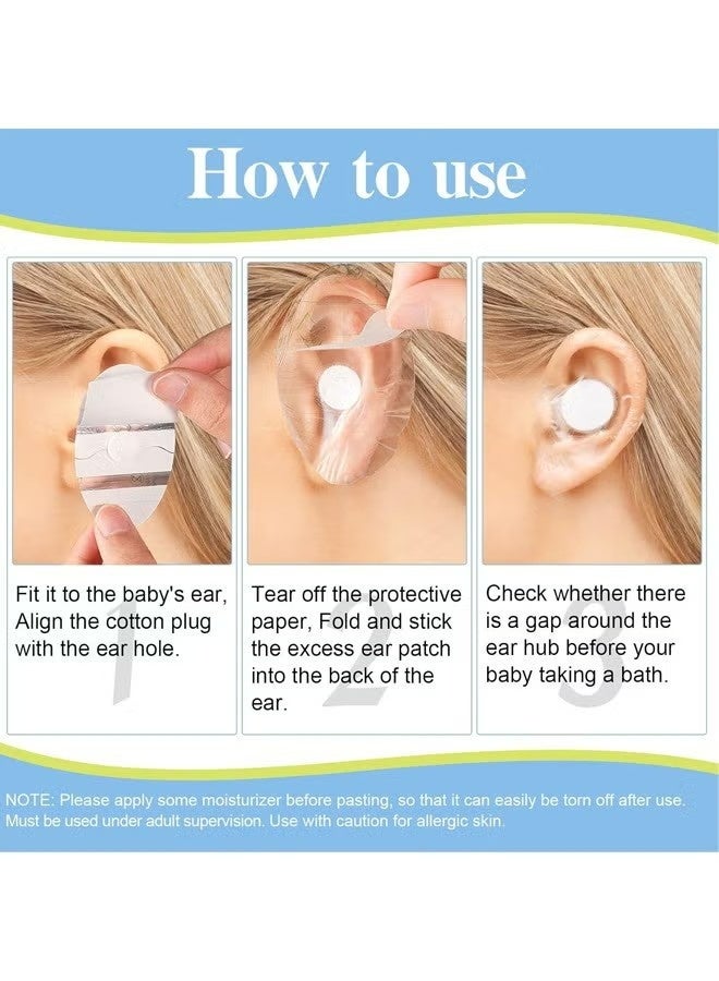60 Pieces Baby Waterproof Ear Stickers Ear Covers for Swimming Shower Ear Protectors with Ear Plugs for Kids Newborn Disposable Ear Covers for Shower Surfing Snorkeling and Other Water Sports (White) - Image 2