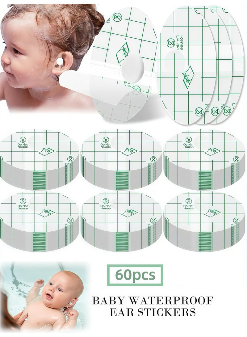 60 Pieces Baby Waterproof Ear Stickers Ear Covers for Swimming Shower Ear Protectors with Ear Plugs for Kids Newborn Disposable Ear Covers for Shower Surfing Snorkeling and Other Water Sports (White) - Image 1