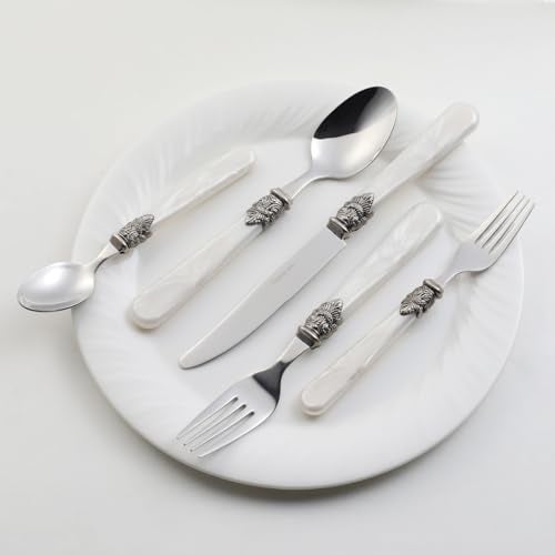 CATHYLIN REVERIE Collection 18/10 Stainless Steel Vintage Flatware set,Sliverware set,Dishwasher safe (40, Pearl White) - Image 4