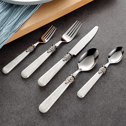 CATHYLIN REVERIE Collection 18/10 Stainless Steel Vintage Flatware set,Sliverware set,Dishwasher safe (40, Pearl White) - Image 1