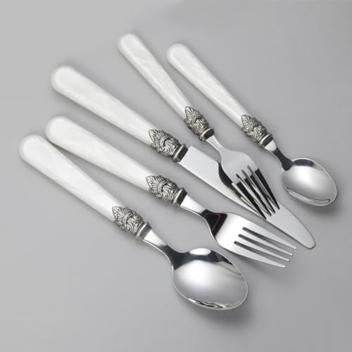 CATHYLIN REVERIE Collection 18/10 Stainless Steel Vintage Flatware set,Sliverware set,Dishwasher safe (40, Pearl White) - Image 3