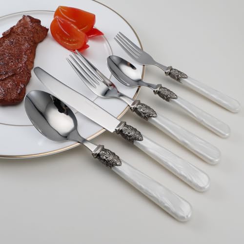 CATHYLIN REVERIE Collection 18/10 Stainless Steel Vintage Flatware set,Sliverware set,Dishwasher safe (40, Pearl White) - Image 2