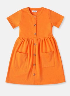 Nautinati Nautinati Girls' Solid Fleece Round Neck Dress with Pockets  - Image 1