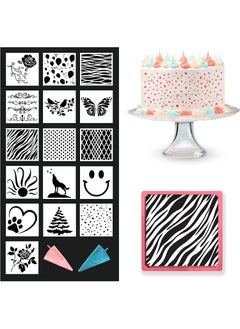 RANI PARI Kainchi baba india 16 PC Cake Stencil with Reusable Blue and Pink Icing Bags 6 Cookie Stencils Airbrush Stencils Templates Cookie Stencil Cookie Stencils for Royal Icing Cake Stencils Decorating 