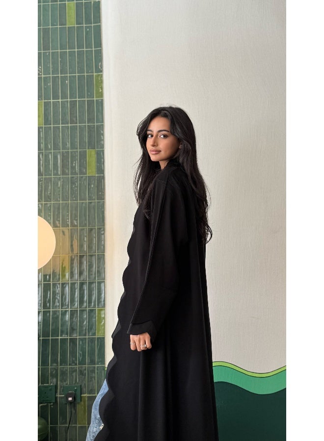 آية MWT424 عباية سوداء مع قماش تفته - Image 4
