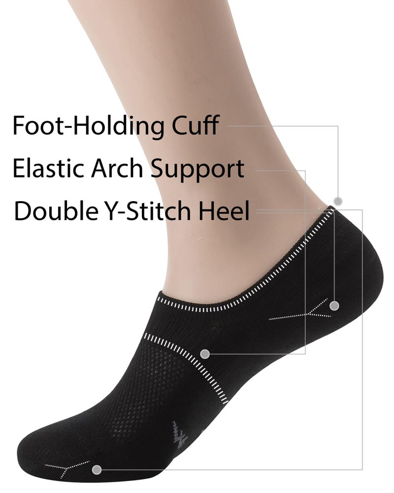 Pro Mountain Seamless No Show Socks Women Size M Black 6 Pack Liner Thin Cotton Footies Casual Sneakers Non Slip Loafer Flats US Shoe 8-10 - Image 4