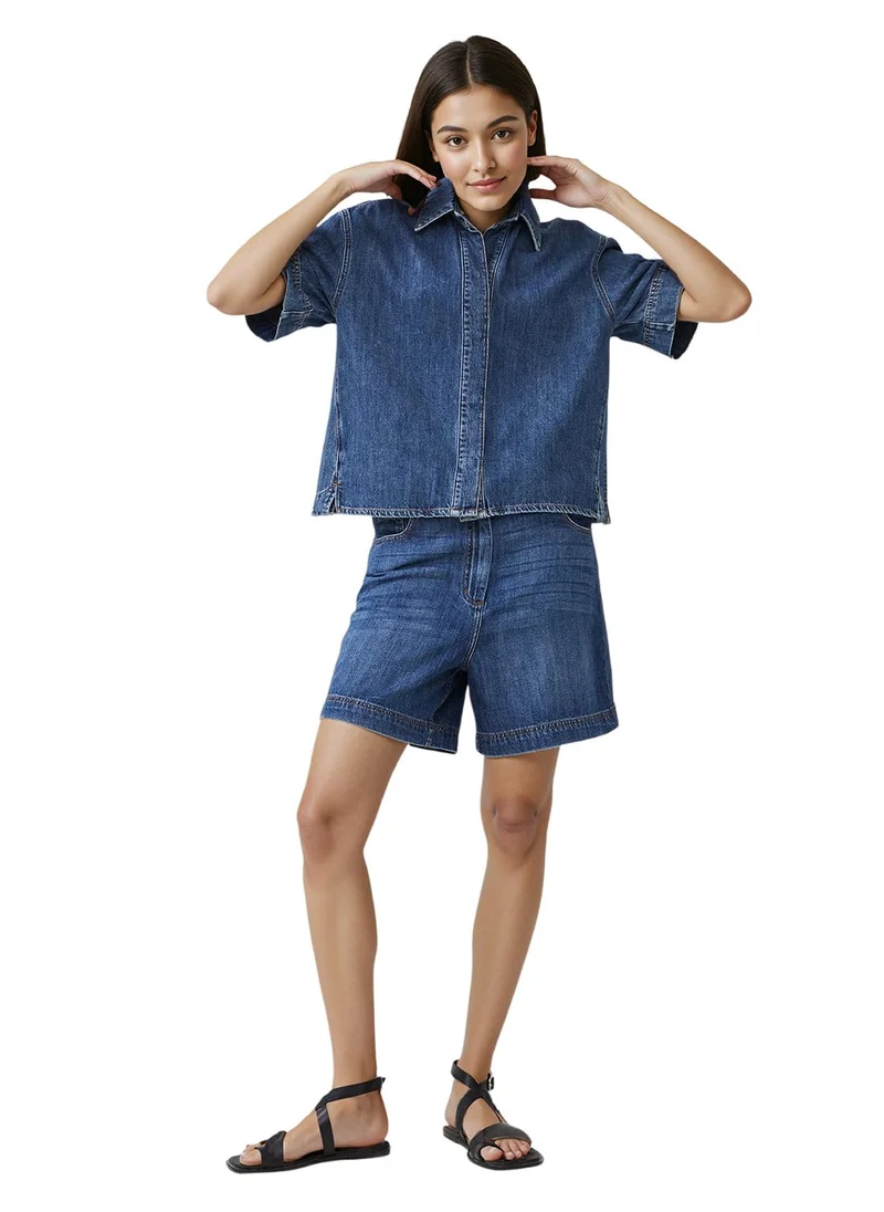 فرنش كونكشن Demin Spread Collar Neck Shirt