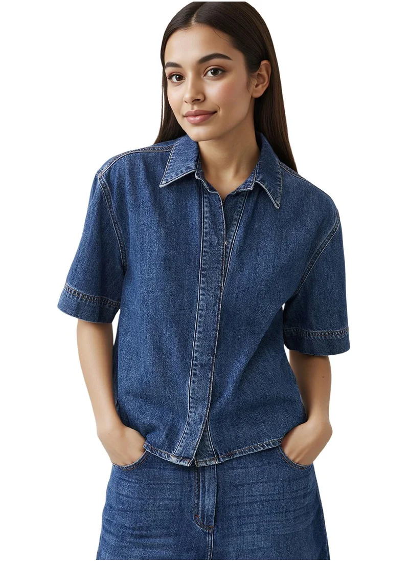 فرنش كونكشن Demin Spread Collar Neck Shirt