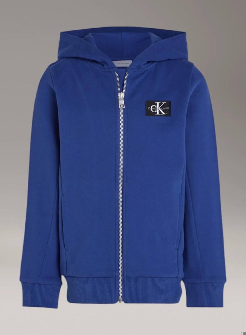 كالفن كلاين جينز هودي من قماش تيري مزود بسحاب ومزين بشعار كلفن كلاين - Image 4