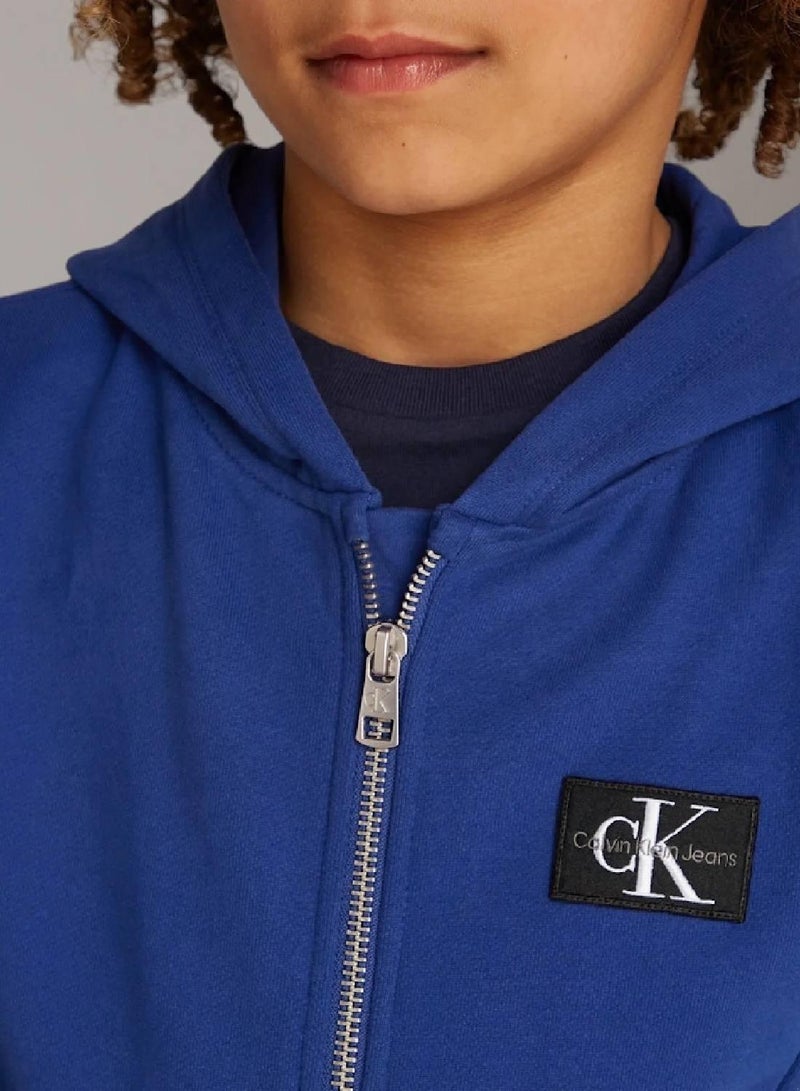 كالفن كلاين جينز هودي من قماش تيري مزود بسحاب ومزين بشعار كلفن كلاين - Image 3