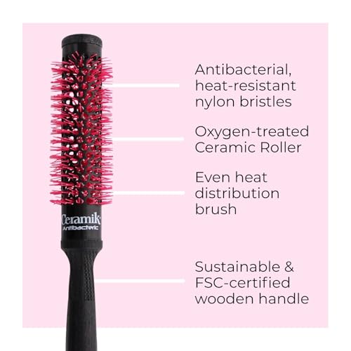 TEK – Professional Ceramic Round Brush with Oxygen-Treated Barrel, Wooden Handle and Natural Bristles – Ideal for Blow-Drying and Styling Medium-Length Hair – Ø 0.94 in – Salon Use - Image 3