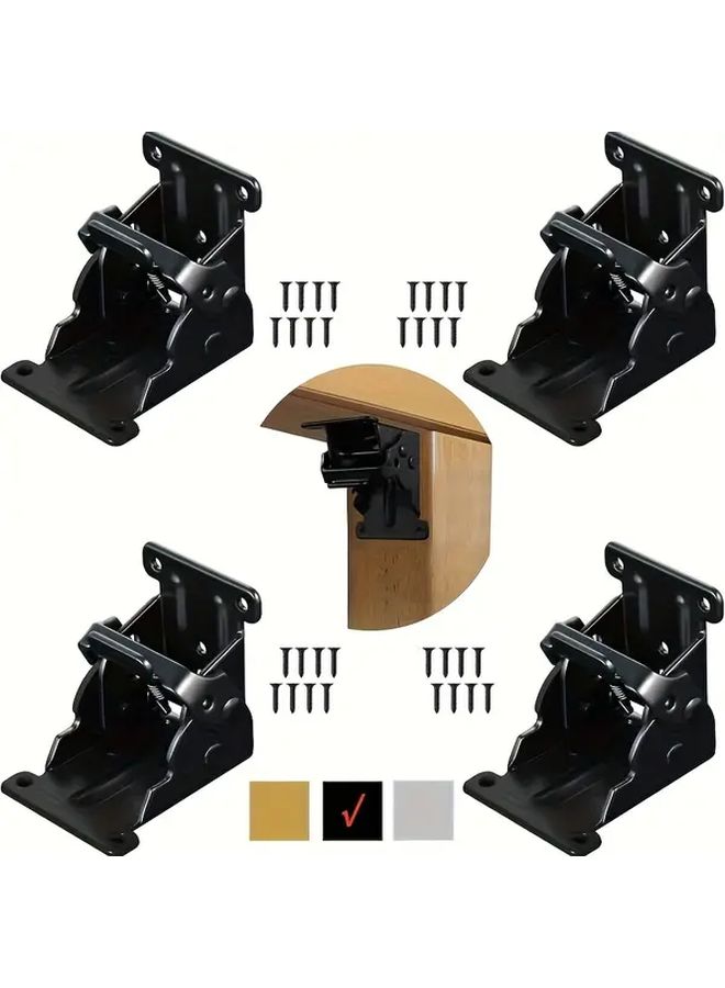 4 Pack Heavy Duty Folding Hinge Brackets 0-90 Degree Adjustable Locking Table Chair Leg Supports With Self Locking Mechanism And Screws Foldable Extension Joints For Bed Desk Workbench Legs Black - Image 1
