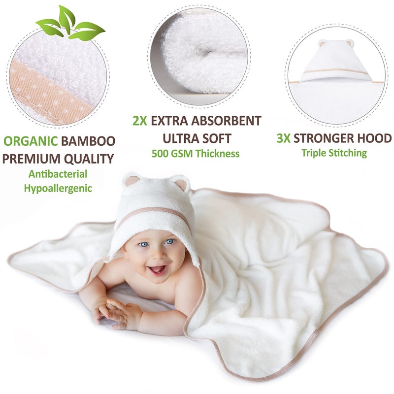 Warm Cuddles Premium Baby Bath Towel - Rayon Made from Bamboo Hooded Baby Towels - Newborn Baby Towel with Hood - Large Hooded Towel for Newborn Infant Boy Girl (White) - Image 2