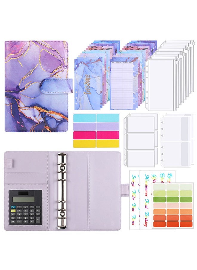 Generic Budget Binder, A6 Budget Wallet with Cash Envelopes for Budgeting, Calculator and Budget Sheets, Budget Binder with Zipper Envelopes, Money Saving Binder for Budget Wallet Office Home, Marbling Purple  - Image 1