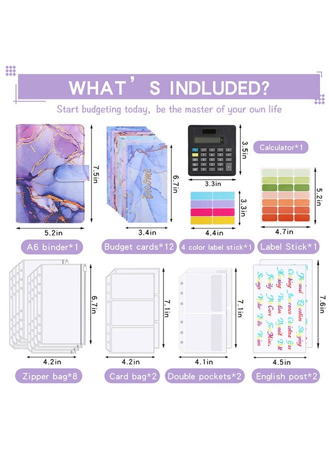 Generic Budget Binder, A6 Budget Wallet with Cash Envelopes for Budgeting, Calculator and Budget Sheets, Budget Binder with Zipper Envelopes, Money Saving Binder for Budget Wallet Office Home, Marbling Purple  - Image 2