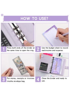 Generic Budget Binder, A6 Budget Wallet with Cash Envelopes for Budgeting, Calculator and Budget Sheets, Budget Binder with Zipper Envelopes, Money Saving Binder for Budget Wallet Office Home, Marbling Purple  - Image 5