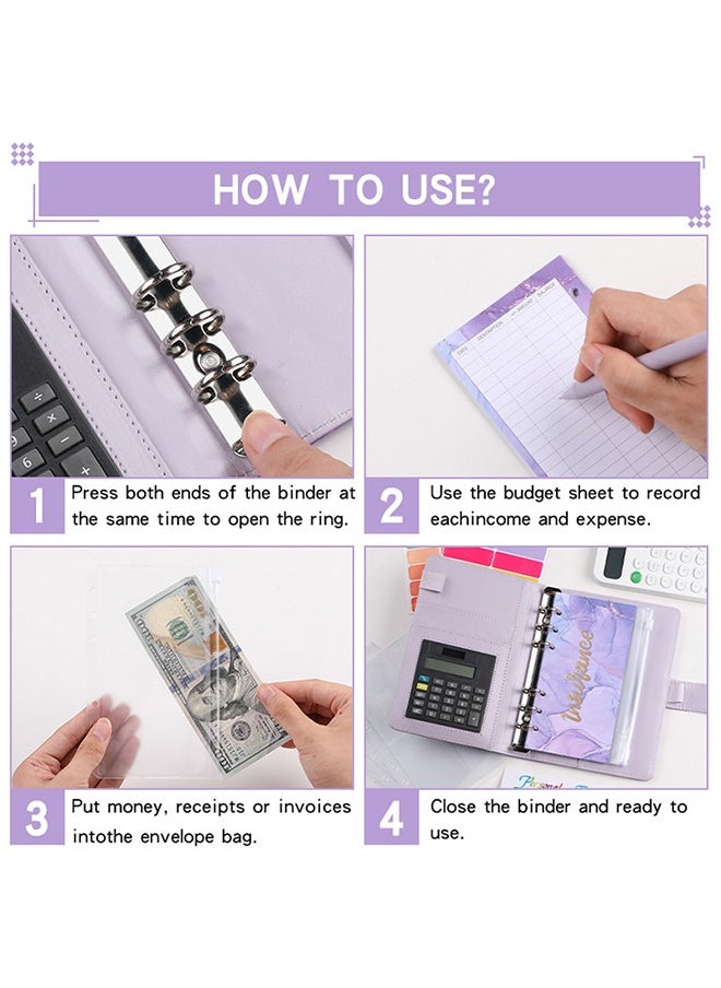 Generic Budget Binder, A6 Budget Wallet with Cash Envelopes for Budgeting, Calculator and Budget Sheets, Budget Binder with Zipper Envelopes, Money Saving Binder for Budget Wallet Office Home, Marbling Purple  - Image 5