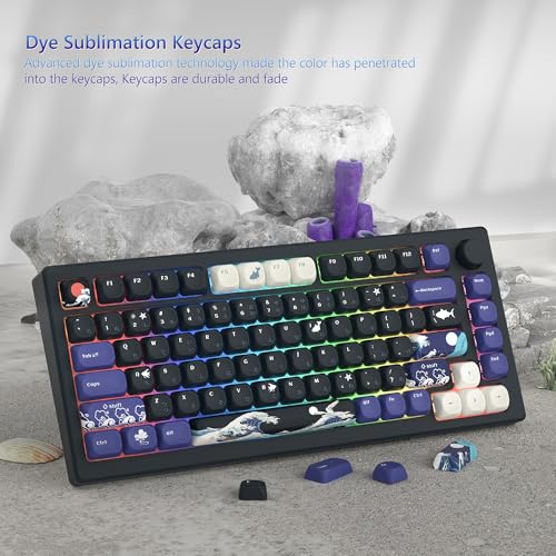 Womier PBT Black Keyboard Keycaps, Japanese MOA Keycaps for Mechanical Keyboard, Cute Custom Dye-Sublimation Key Cap for 60 65 75 100 Percent, Kanagawa - Image 2