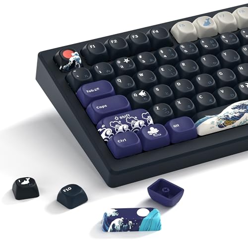 Womier PBT Black Keyboard Keycaps, Japanese MOA Keycaps for Mechanical Keyboard, Cute Custom Dye-Sublimation Key Cap for 60 65 75 100 Percent, Kanagawa - Image 1