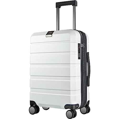 KROSER Hardside Expandable Carry On Luggage with Spinner Wheels Builtin TSA Lock Durable Suitcase Rolling Luggage with USB Port CarryOn 20Inch White - Image 1