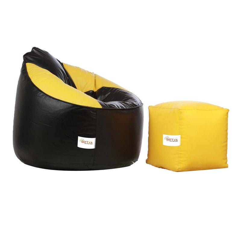 SATTVA Classy.Elegant.Stylish Sattva Combo Muddha Bean Bag Cover Black AND Yellow XXXL with square stool  - Image 3