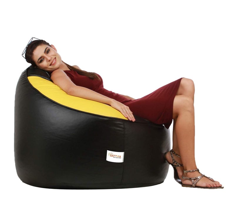SATTVA Classy.Elegant.Stylish Sattva Combo Muddha Bean Bag Cover Black AND Yellow XXXL with square stool  - Image 5