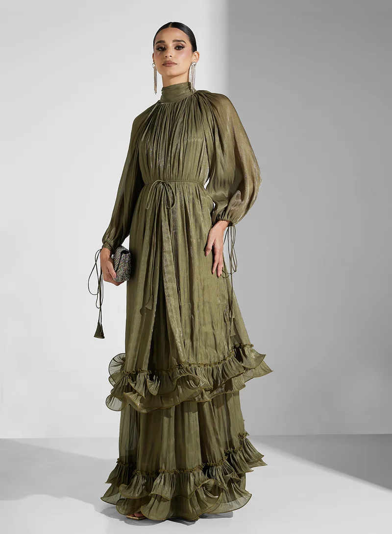جولدن ابل RUFFLE DETAILED MAXI DRESS