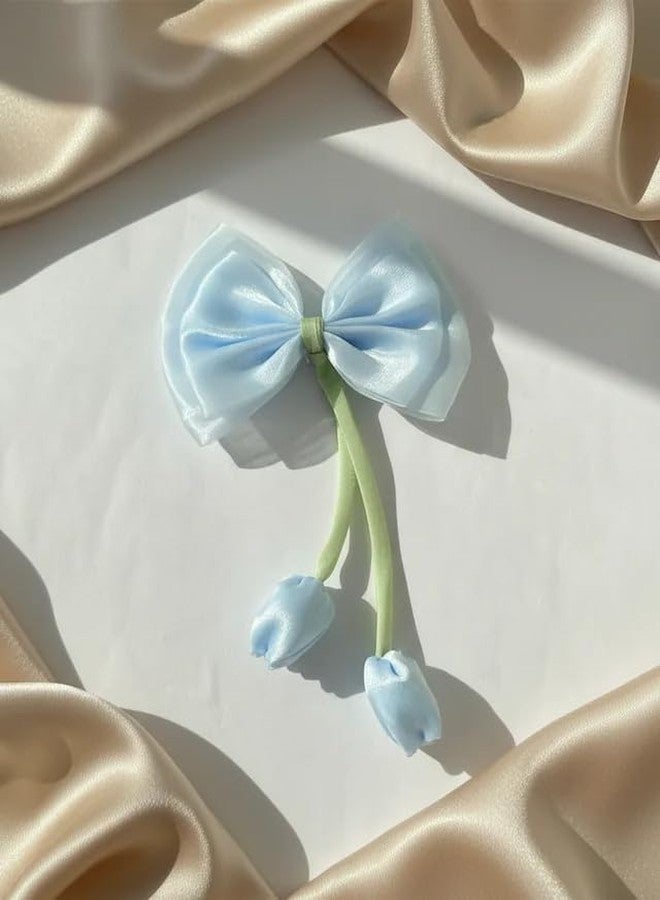WECROO Elegant Organza Hair Bow with Elastic Band, Large Tulip Ribbon Hair Bow Clips for Girls Cute Flower Bow Hair Accessories with Soft Organza Fabric Hair Clip for Kids & Women (Multicolor, Pack of 2) - Image 2