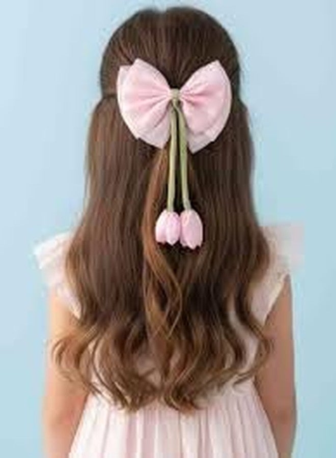 WECROO Elegant Organza Hair Bow with Elastic Band, Large Tulip Ribbon Hair Bow Clips for Girls Cute Flower Bow Hair Accessories with Soft Organza Fabric Hair Clip for Kids & Women (Multicolor, Pack of 2) - Image 4