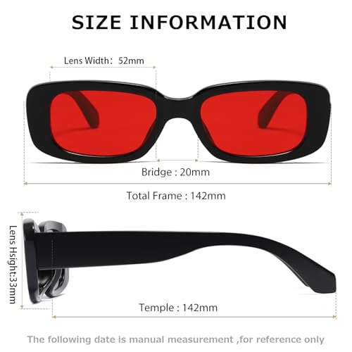 kimorn Rectangle Sunglasses for Women Men Trendy Retro Fashion Sun Glasses 90’s Vintage Square Frame K1200 (Black Frame Red Lens, 65) - Image 5