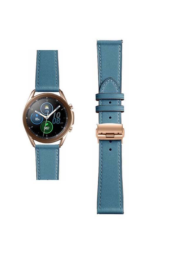 Perfii Genuine Leather Replacement Band for Samsung Galaxy Watch3 45mm Blue - Image 1
