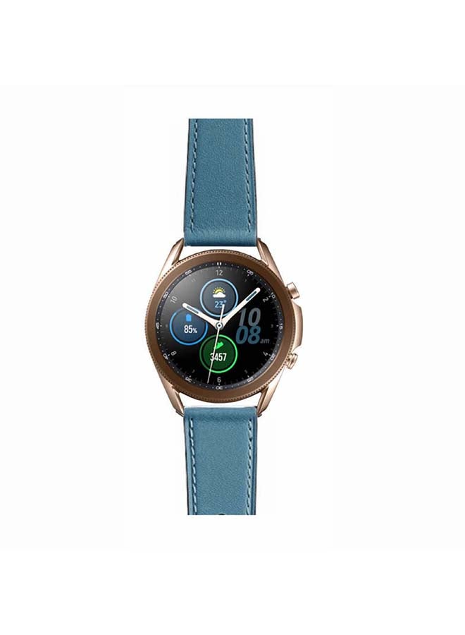 Perfii Genuine Leather Replacement Band for Samsung Galaxy Watch3 45mm Blue - Image 2
