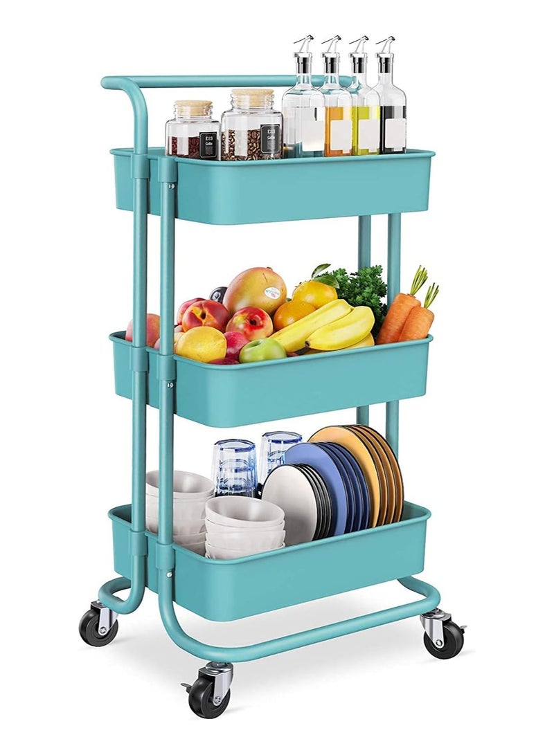 بلومنغ تايم عربة خدمات متحركة بثلاث طبقات مع مقابض وعجلات قابلة للقفل