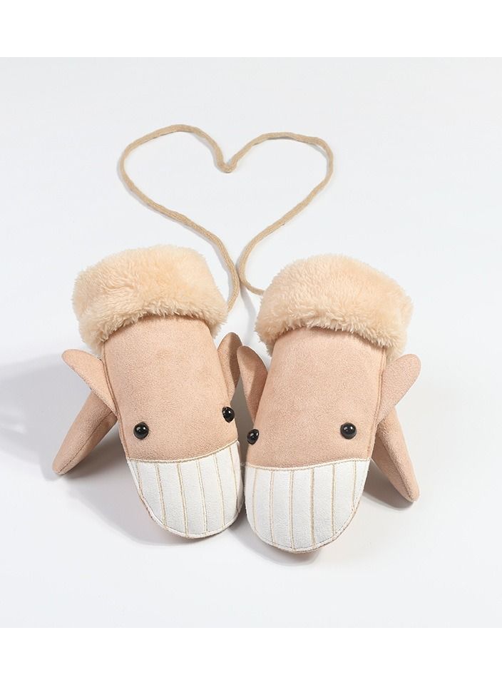 Golovejoy Children's outdoor Windproof Plush Warm And Temperature Locking Cute Cartoon Fluff Gloves In Winter 