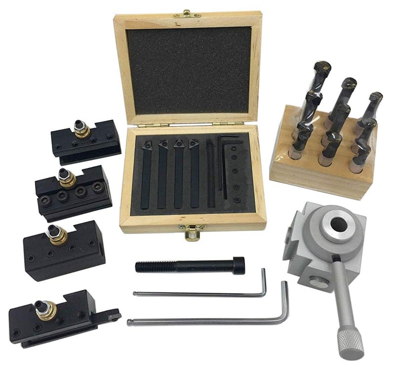 ONESTEP-TOOLS Mini Quick Change Tool Post Holder Set +9pcs 3/8 Boring bar+1/4" 5Pcs Indexable Carbide Inserts Turning Tool Bit Set - Image 1