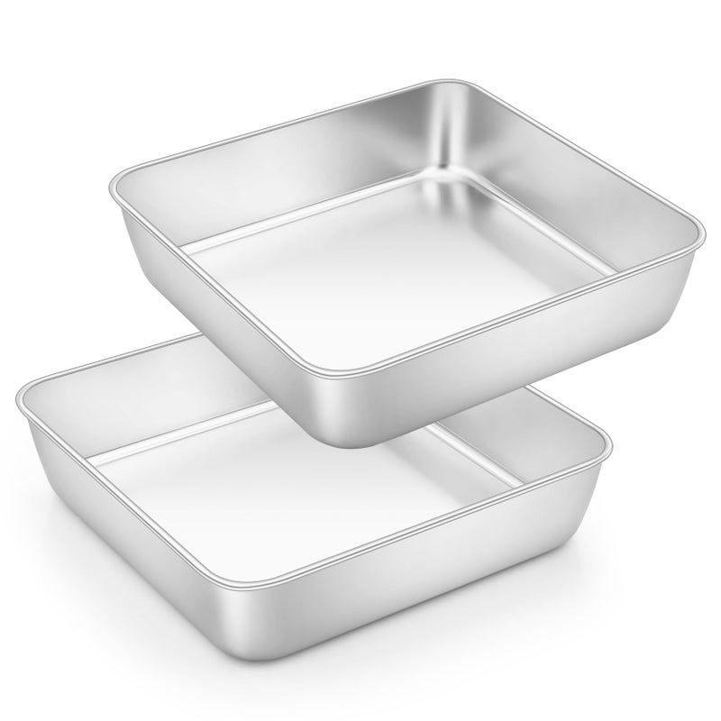 Onader 8 Inch Cake Tin Set of 2 Stainless Steel Square Cake Pan for Baking Roasting Ideal for Birthday Christmas Wedding Healthy  Sturdy Matte Finished  Dishwasher Safe