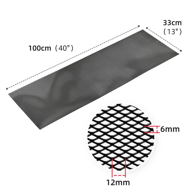 AggAuto شبكة مشبك سيارة أغ أوتو العالمية 40"x13" - 100x33 سم إدخال مشبك من سبائك الألمنيوم مع فتحة ماسية 6x12 مم، واحدة من أكثر الشبكات متعددة الوظائف باللون الأسود - Image 4
