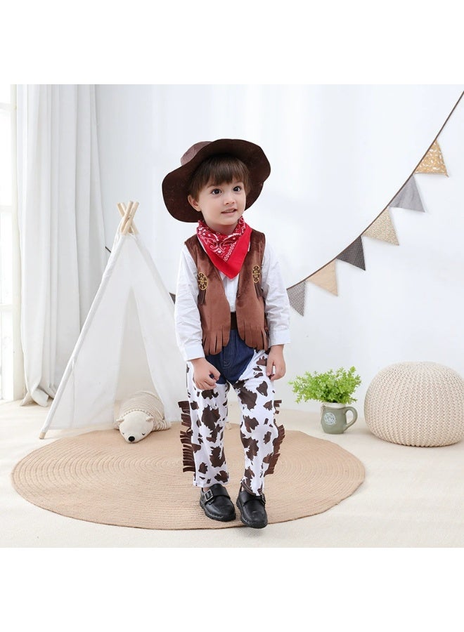 general 5 Pcs Cowboy Costume for Boys Dress Up Set, Birthday Cosplay Halloween Costume Party Costume - Image 3