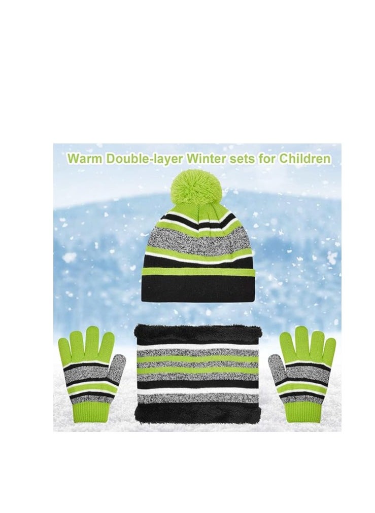 KASTWAVE - Kids Warm Beanie Hat Scarf Gloves Set 3 in 1 Thermal Knit Hat Scarf Gloves Set Winter Accessories Sets Snood Scarf Gloves Set with Double Layer Fleece Lining Boys Girls - Image 1