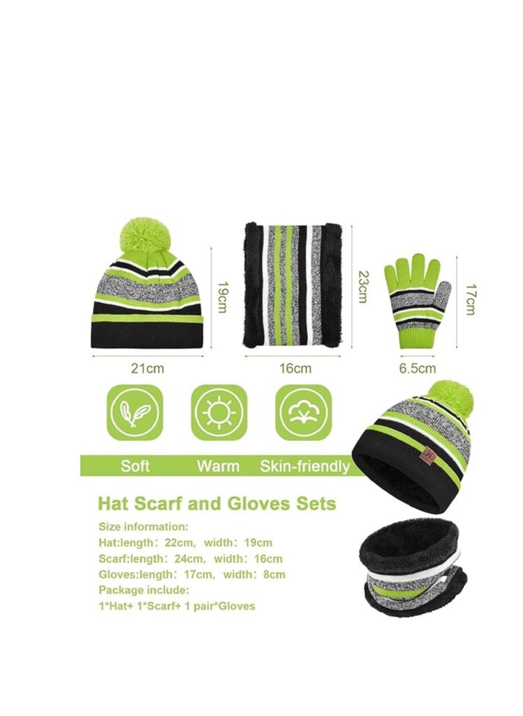 KASTWAVE - Kids Warm Beanie Hat Scarf Gloves Set 3 in 1 Thermal Knit Hat Scarf Gloves Set Winter Accessories Sets Snood Scarf Gloves Set with Double Layer Fleece Lining Boys Girls - Image 1