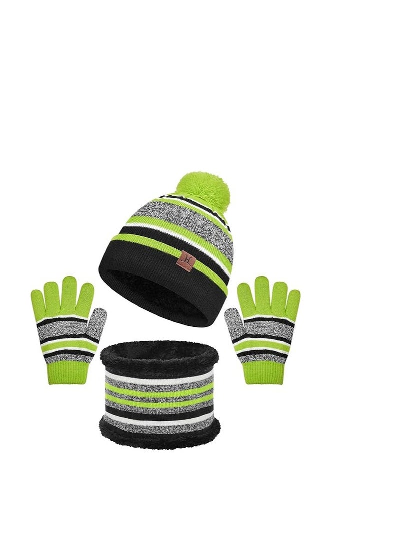 KASTWAVE - Kids Warm Beanie Hat Scarf Gloves Set 3 in 1 Thermal Knit Hat Scarf Gloves Set Winter Accessories Sets Snood Scarf Gloves Set with Double Layer Fleece Lining Boys Girls - Image 1