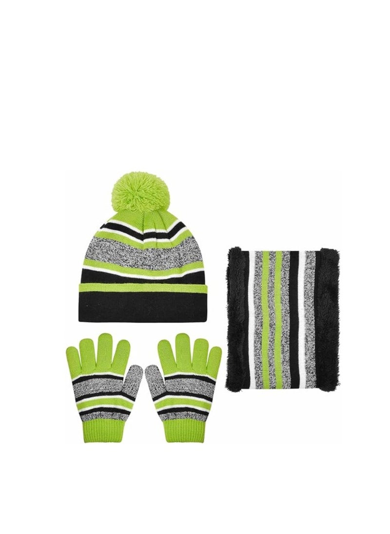 KASTWAVE - Kids Warm Beanie Hat Scarf Gloves Set 3 in 1 Thermal Knit Hat Scarf Gloves Set Winter Accessories Sets Snood Scarf Gloves Set with Double Layer Fleece Lining Boys Girls - Image 1