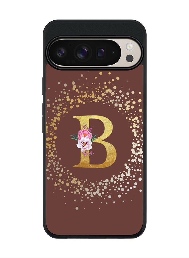 For Google Pixel 9 Pro XL Case,Slim fit Camera Protection, Shockproof Thin Phone cover - Custom Monogram Floral - B (Brown )