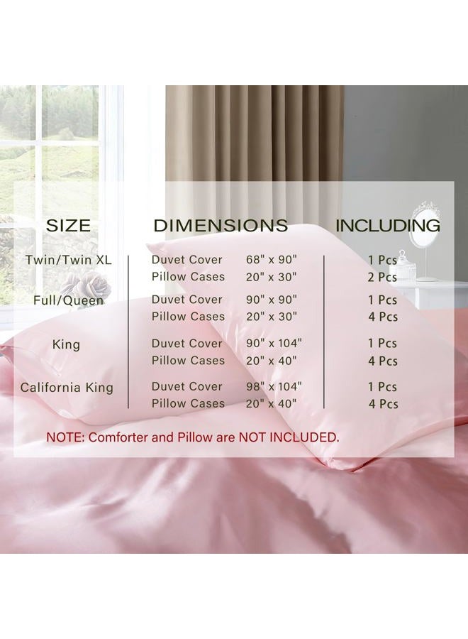 P Pothuiny 5 Pieces Satin Duvet Cover Full/Queen Size Set, Luxury Silky Like Blush Pink Duvet Cover Bedding Set with Zipper Closure, 1 Duvet Cover + 4 Pillow Cases (No Comforter) - Image 2