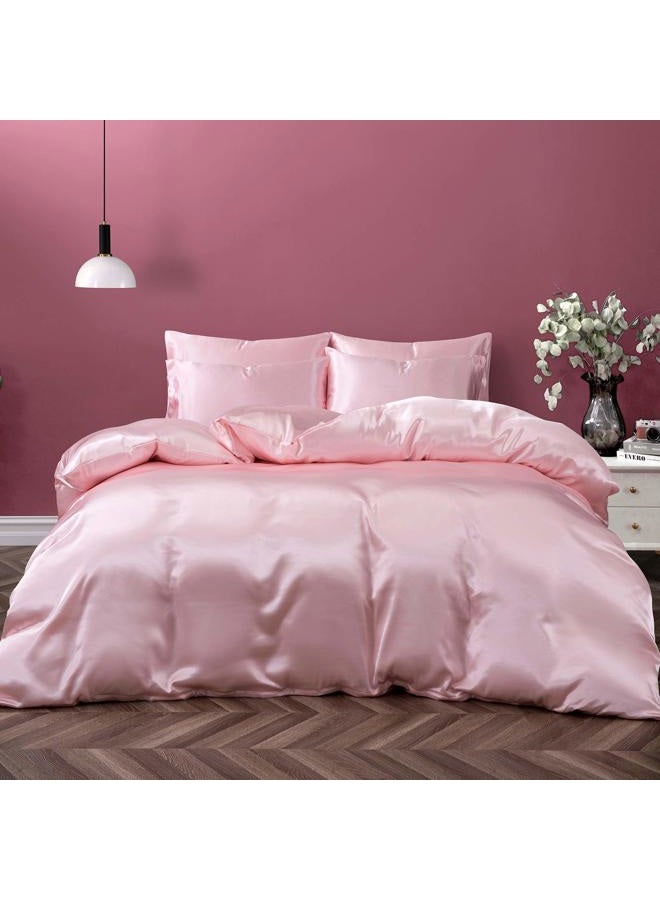 P Pothuiny 5 Pieces Satin Duvet Cover Full/Queen Size Set, Luxury Silky Like Blush Pink Duvet Cover Bedding Set with Zipper Closure, 1 Duvet Cover + 4 Pillow Cases (No Comforter) - Image 1